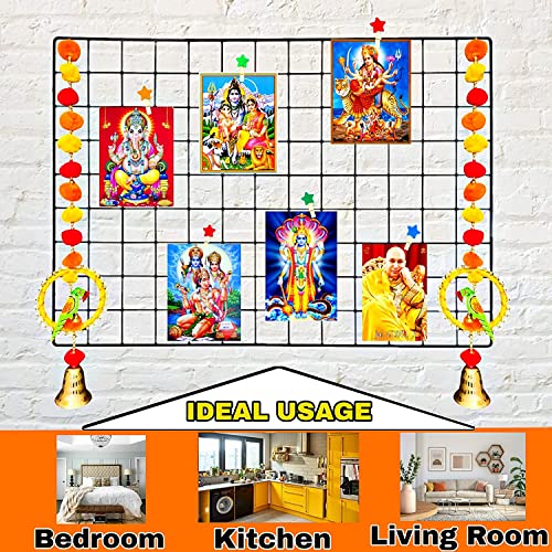 AVANI METROBUZZ Steel Rectangular Photo Collage Grid And 10 Wooden Deginer Clips|Photo Frame Grid Diy Mesh Wire Frame|Metal Hanging Aesthetic Moments Photo Wall Décor For Home Living Room(White) - Image 3