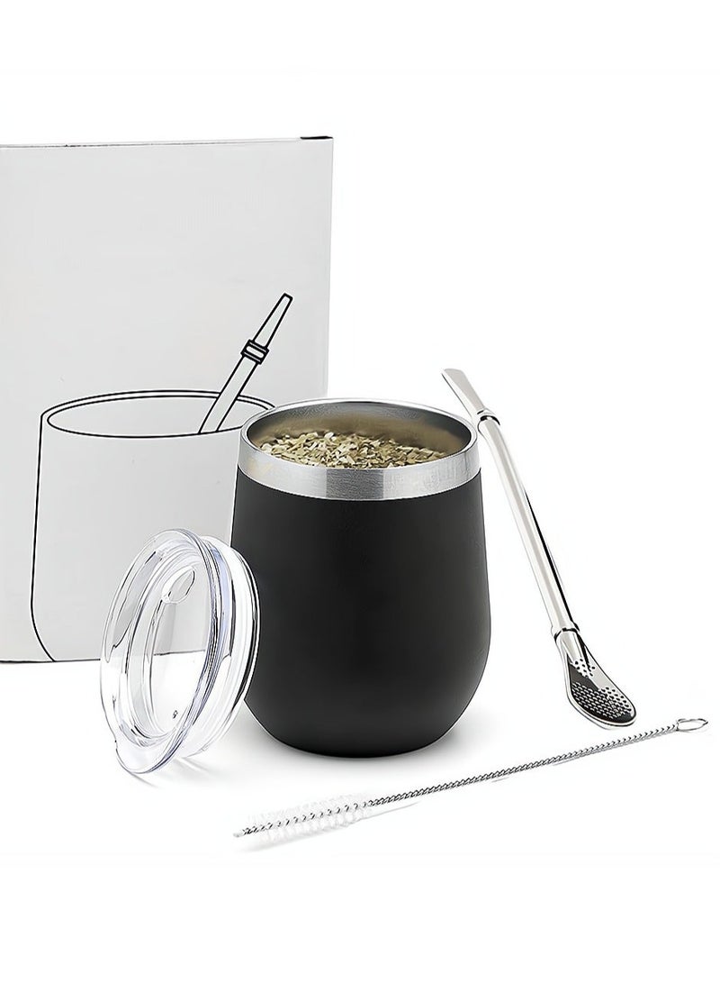 Y&D Yerba Mate Tea Cup And Bombilla Straw Set 12oz Double-wall Stainless Coffee Water Natural Gourd Kit For Loose Leaf Drinking - Image 1