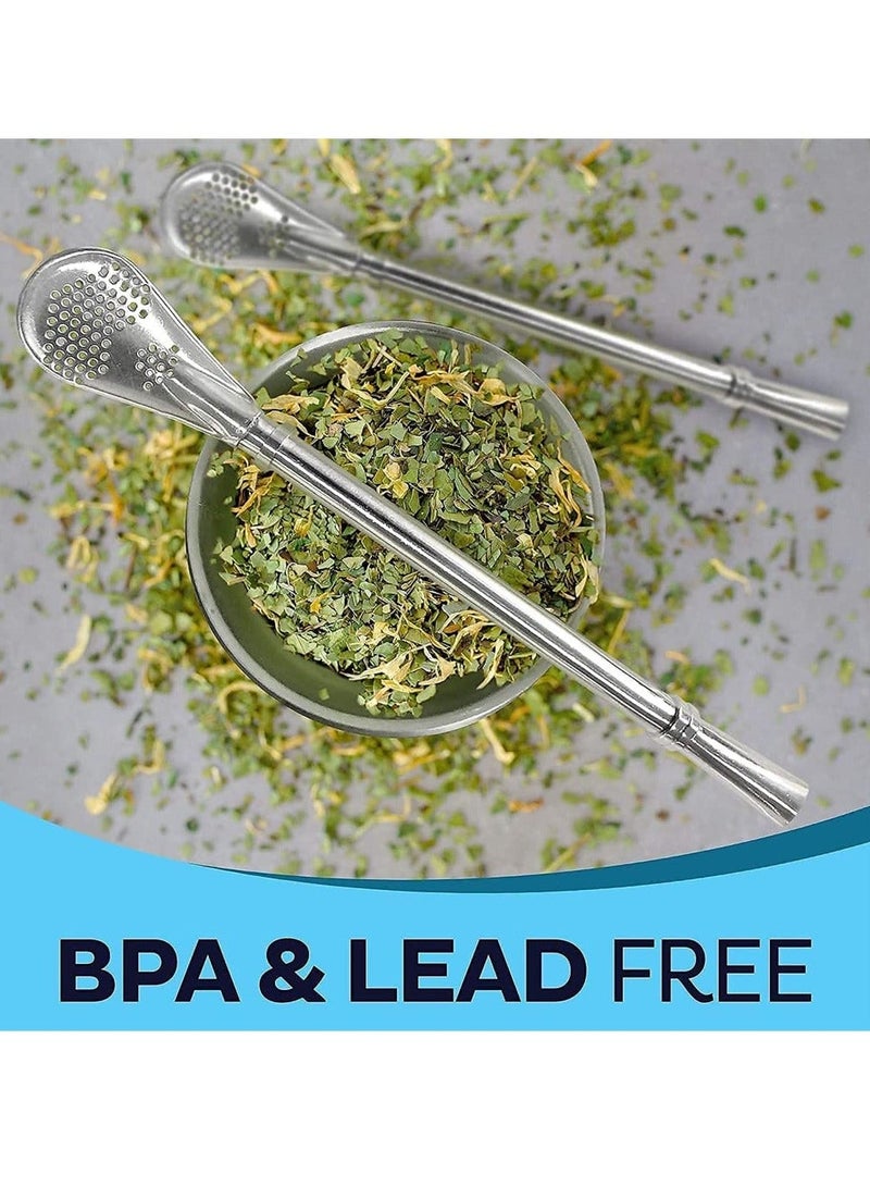 Y&D Yerba Mate Tea Cup And Bombilla Straw Set 12oz Double-wall Stainless Coffee Water Natural Gourd Kit For Loose Leaf Drinking - Image 2