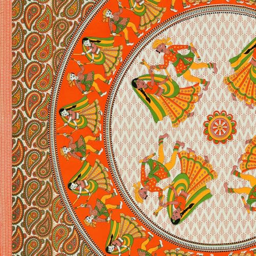 RajasthaniKart® Pure 100% Cotton Double Bed Sheet with 2 Pillow Covers (Bedsheet for Double Bed Cotton, Orange Jaipuri, King Size,144TC) - Image 5