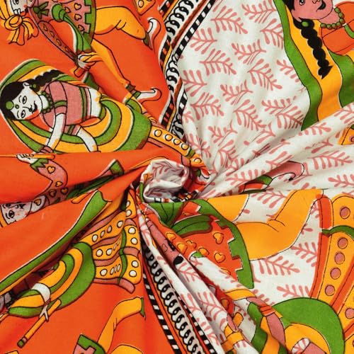 RajasthaniKart® Pure 100% Cotton Double Bed Sheet with 2 Pillow Covers (Bedsheet for Double Bed Cotton, Orange Jaipuri, King Size,144TC) - Image 4