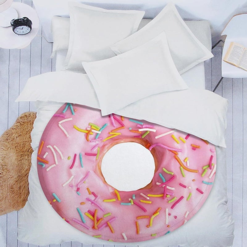 Abaysto Cute Pink Donuts Funny Blanket for Girls Novelty Realistic Food Throws Soft Cozy Flannel Round for Nap, Home Decor, Party Kids Child Gifts 150CM - Image 5