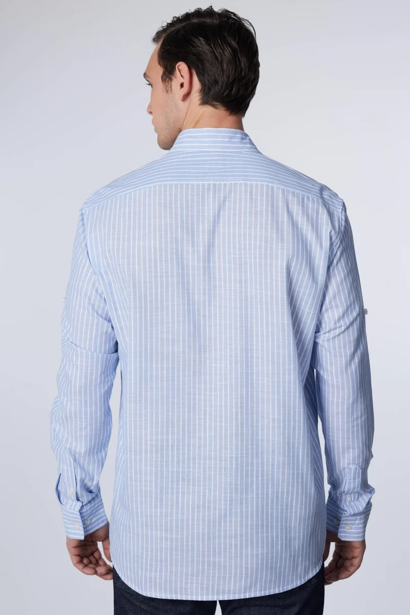 تودورس Classic Fit Long Sleeve Striped Sleeve Folded Summer Linen Texture Men's Shirt