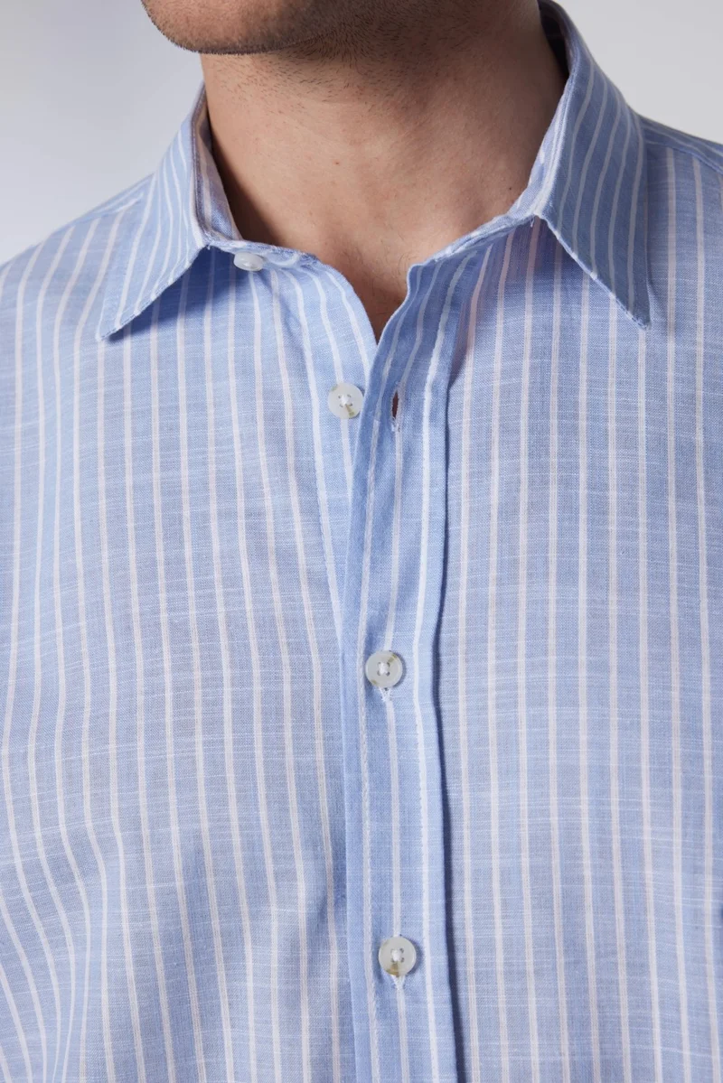 تودورس Classic Fit Long Sleeve Striped Sleeve Folded Summer Linen Texture Men's Shirt