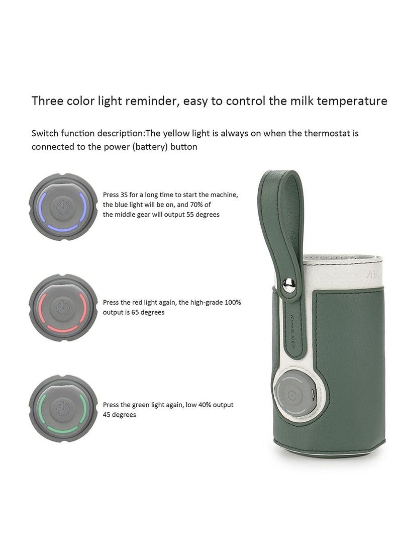 SYOSI Portable Bottle Warmer, With 3 Temperature Control, Travel Smart Insulation Milk Bottle Cover Bag, Usb Baby Bottle Warmer For Breastmilk Or Formula For Travel And Other Outdoor Activities Green - Image 3