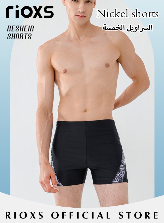 ريوكس ملابس سباحة للرجال، ملابس سباحة رجالية سريعة الجفاف، شورت سباحة على الشاطئ برباط، بدلة سباحة مطاطية، ملابس سباحة مطبوعة، ملابس سباحة قصيرة فضفاضة للرياضة لقضاء إجازة على الشاطئ، أسود - Image 4