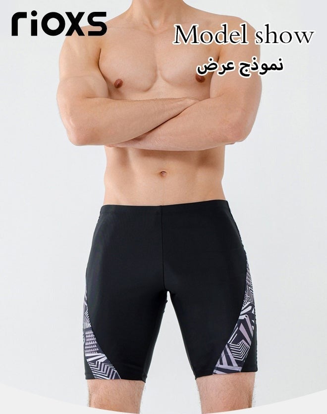 ريوكس ملابس سباحة للرجال، ملابس سباحة رجالية سريعة الجفاف، شورت سباحة على الشاطئ برباط، بدلة سباحة مطاطية، ملابس سباحة مطبوعة، ملابس سباحة قصيرة فضفاضة للرياضة لقضاء إجازة على الشاطئ، أسود - Image 1