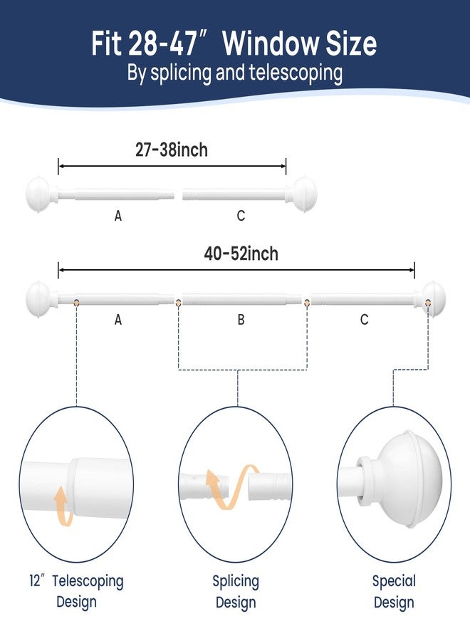 ENJOYBASICS No Drill Curtain Rods for Window 28 to 47 Inches, 5/8 Inch Diameter Renter Friendly Drapery Rod with Adhesive Brackets without Drilling, Adjustable from 27 to 52 Inches, White - Image 3