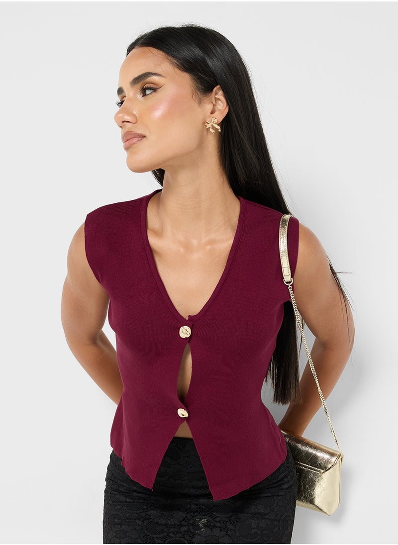 Ginger - Knitted Button Down Vest - Image 1