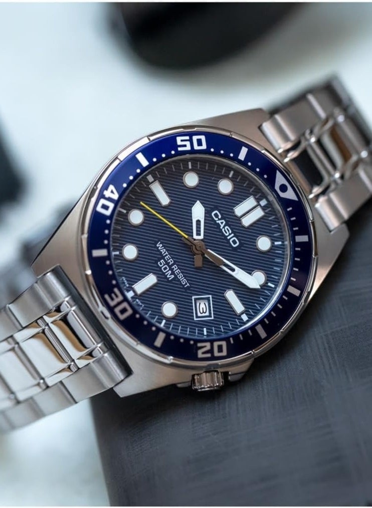 CASIO Standard Analog Men's Watch MTD‑135D‑2AVDF, 43.6 mm Blue Dial & Stainless Steel Band, Date, 50 m WR - Image 1