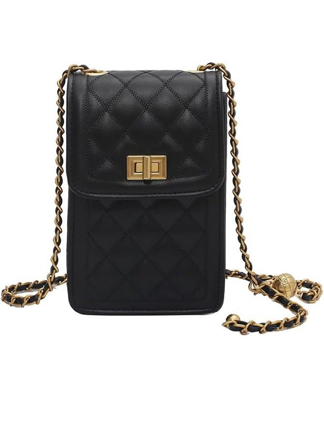 Zohra Women's PU Leather Quilted Crossbody Bag Messenger Shoulder Bag Cell Phone Wallet Handbag Chain Crossbody Bag - Image 1