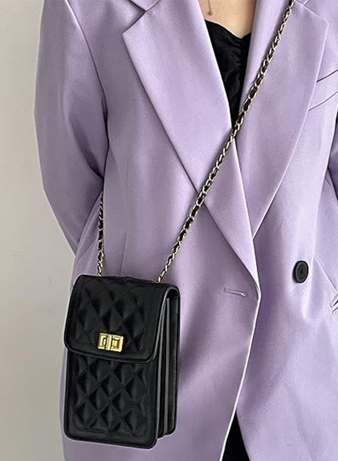 Zohra Women's PU Leather Quilted Crossbody Bag Messenger Shoulder Bag Cell Phone Wallet Handbag Chain Crossbody Bag - Image 3