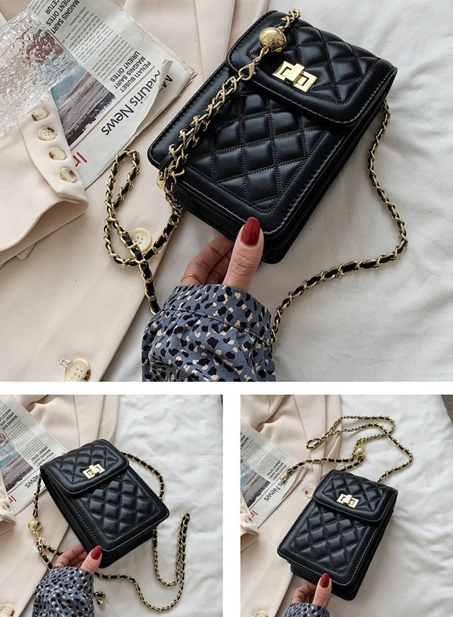 Zohra Women's PU Leather Quilted Crossbody Bag Messenger Shoulder Bag Cell Phone Wallet Handbag Chain Crossbody Bag - Image 2