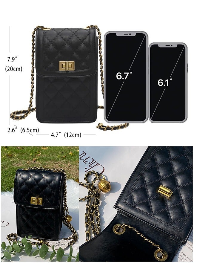 Zohra Women's PU Leather Quilted Crossbody Bag Messenger Shoulder Bag Cell Phone Wallet Handbag Chain Crossbody Bag - Image 5