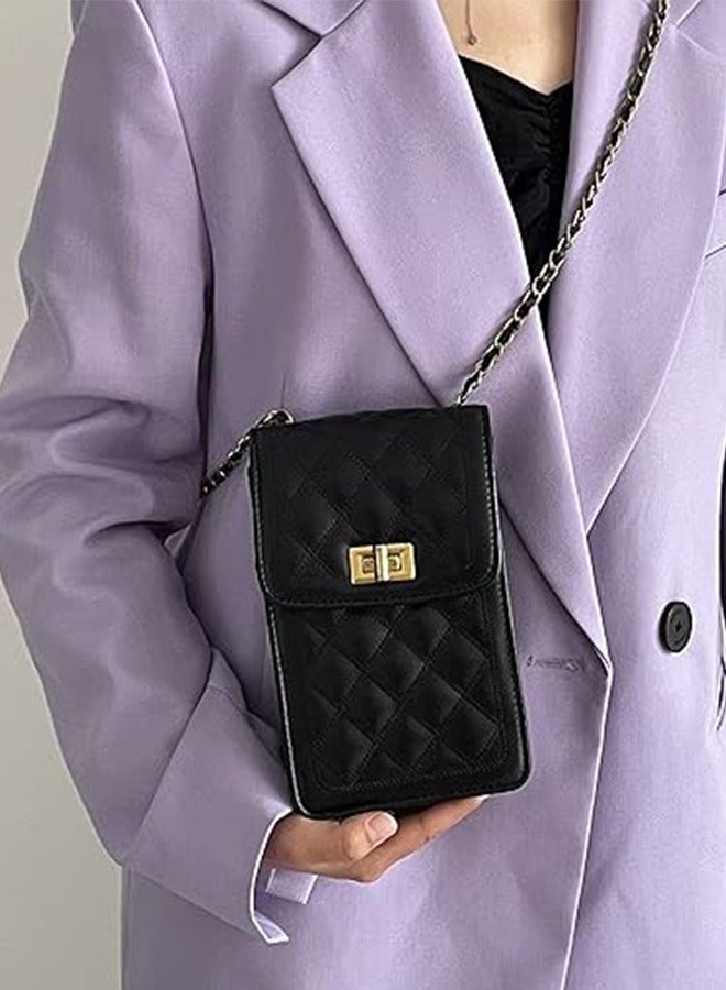 Zohra Women's PU Leather Quilted Crossbody Bag Messenger Shoulder Bag Cell Phone Wallet Handbag Chain Crossbody Bag - Image 4