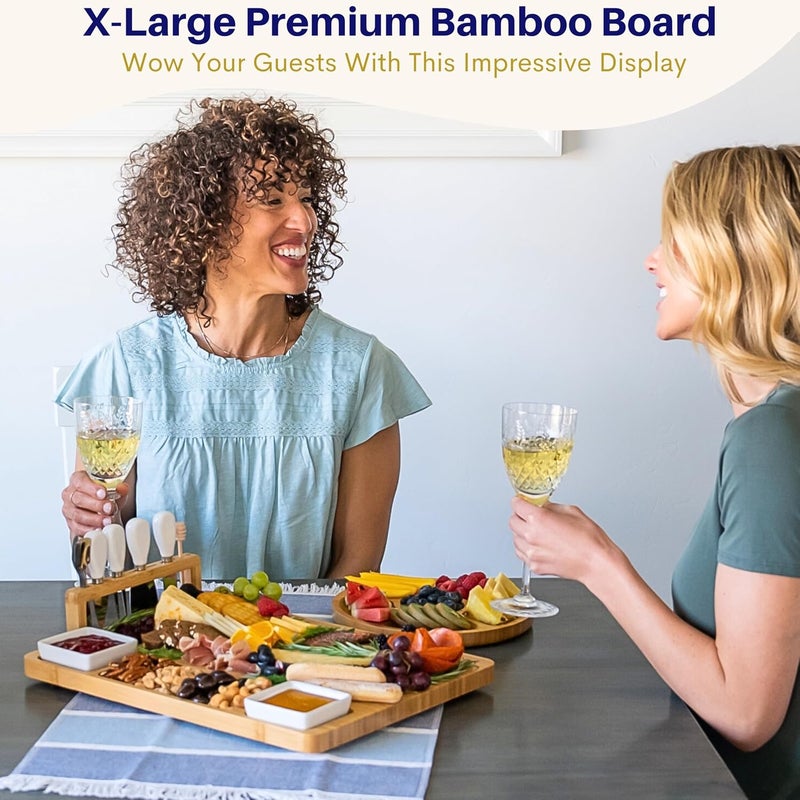 VAREZZA Large Charcuterie Boards Set: Bamboo Cheese Board and Knife Set- Unique for Mom 10 Entertaining Accessories, Christmas and Wedding Gifts for Couple, House Warming New Home - Image 5