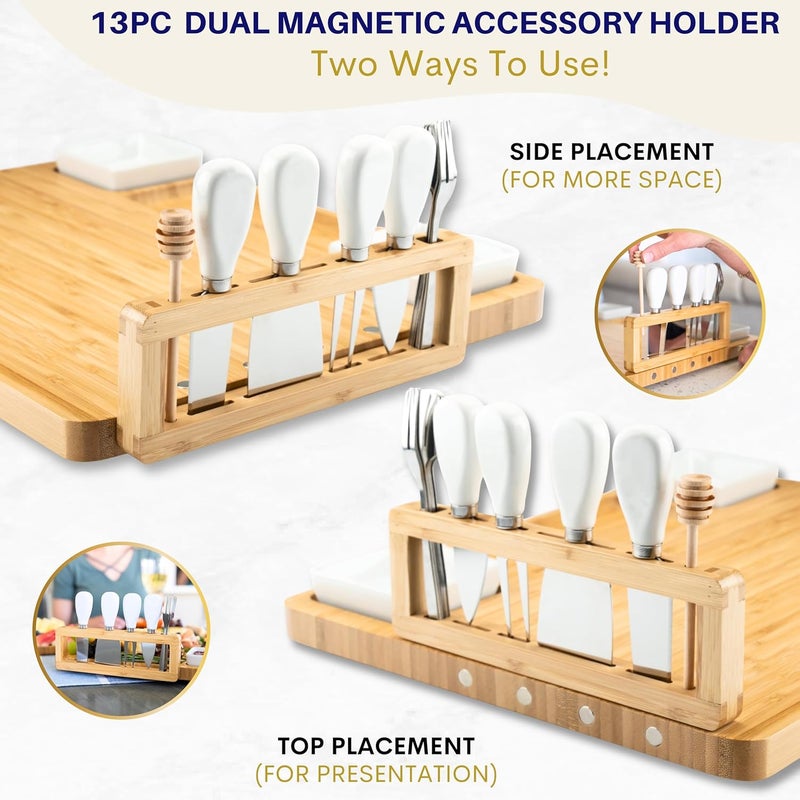 VAREZZA Large Charcuterie Boards Set: Bamboo Cheese Board and Knife Set- Unique for Mom 10 Entertaining Accessories, Christmas and Wedding Gifts for Couple, House Warming New Home - Image 2