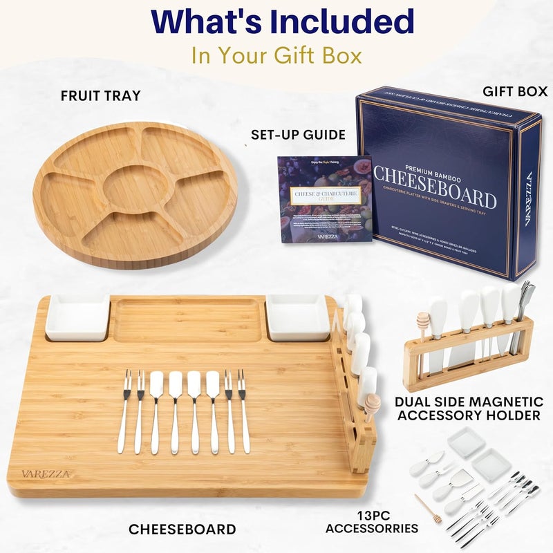 VAREZZA Large Charcuterie Boards Set: Bamboo Cheese Board and Knife Set- Unique for Mom 10 Entertaining Accessories, Christmas and Wedding Gifts for Couple, House Warming New Home - Image 3