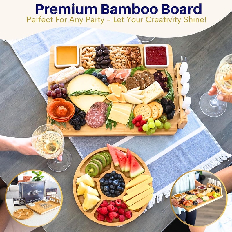 VAREZZA Large Charcuterie Boards Set: Bamboo Cheese Board and Knife Set- Unique for Mom 10 Entertaining Accessories, Christmas and Wedding Gifts for Couple, House Warming New Home - Image 4