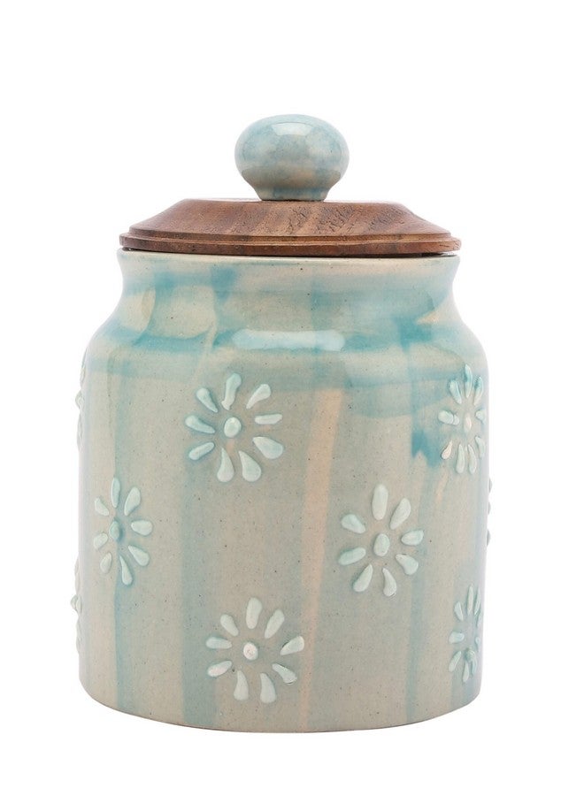 miah decor جرار تخزين الطعام السيراميكية من ميا ديكور - علبة باللون الأزرق مع غطاء خشبي وختم سيليكون محكم، مثالية للشاي، القهوة، التوابل أو الوجبات الخفيفة - مجموعة من 2 - Image 3