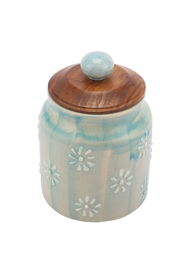 miah decor جرار تخزين الطعام السيراميكية من ميا ديكور - علبة باللون الأزرق مع غطاء خشبي وختم سيليكون محكم، مثالية للشاي، القهوة، التوابل أو الوجبات الخفيفة - مجموعة من 2 - Image 4