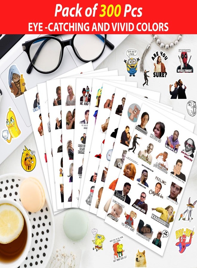 Rousrie Meme Stickers 302 Pcs Funny Laptop Sticker Pack for Teens & Adults Waterproof DIY Décor Water Bottles, Computer, Phone Case, Car Sticker, Cat Memes Packs for Bumper Wall - Image 5