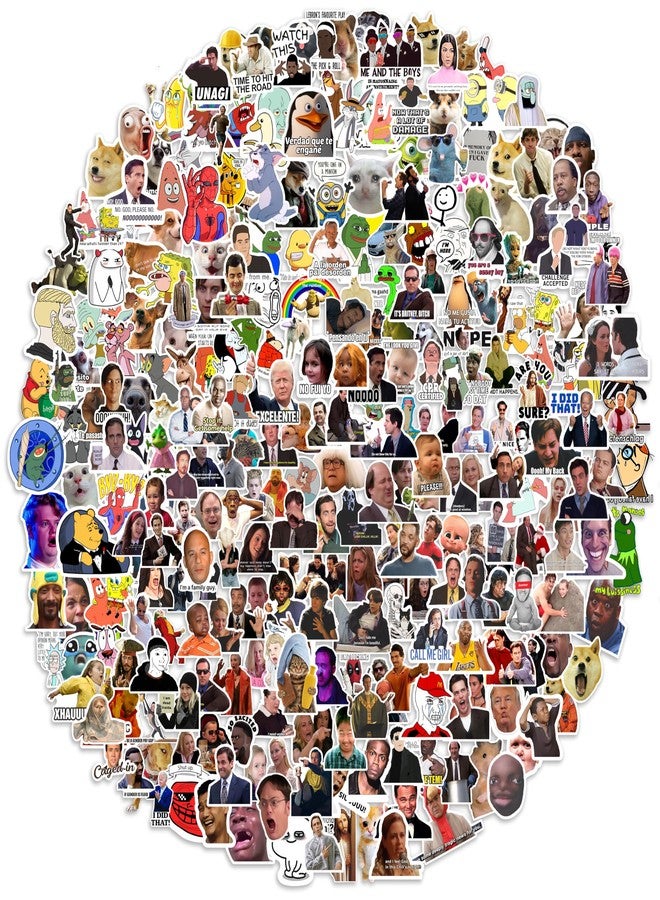 Rousrie Meme Stickers 302 Pcs Funny Laptop Sticker Pack for Teens & Adults Waterproof DIY Décor Water Bottles, Computer, Phone Case, Car Sticker, Cat Memes Packs for Bumper Wall - Image 1