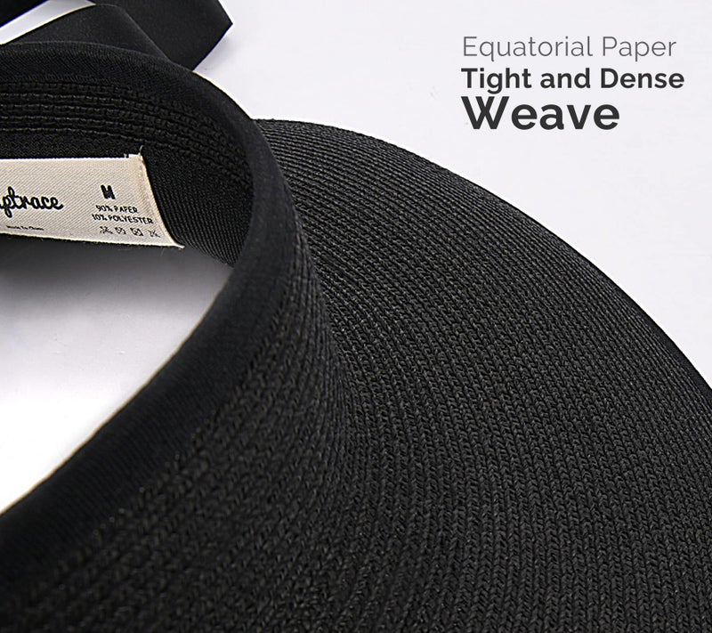 Camptrace Sun Visors for Women Wide Brim Beach Hat Foldable Straw Visor Hat Ponytail Summer Packable UPF 50+ Black - Image 4