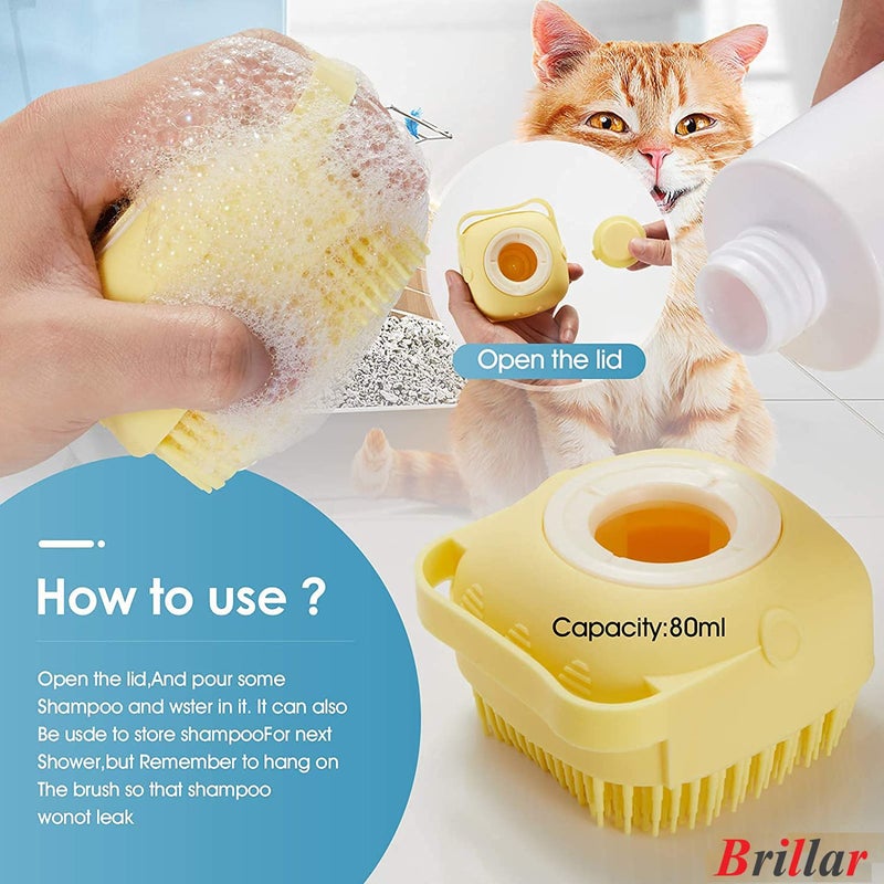 Brillar Dog Bath Brush with Shampoo Container Pet Scrubber Soft Rubber Silicone Massage Brushes Comb Bathing Tool (Pack of 2) - Image 3