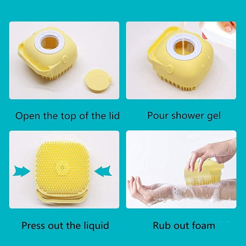 Brillar Dog Bath Brush with Shampoo Container Pet Scrubber Soft Rubber Silicone Massage Brushes Comb Bathing Tool (Pack of 2) - Image 5