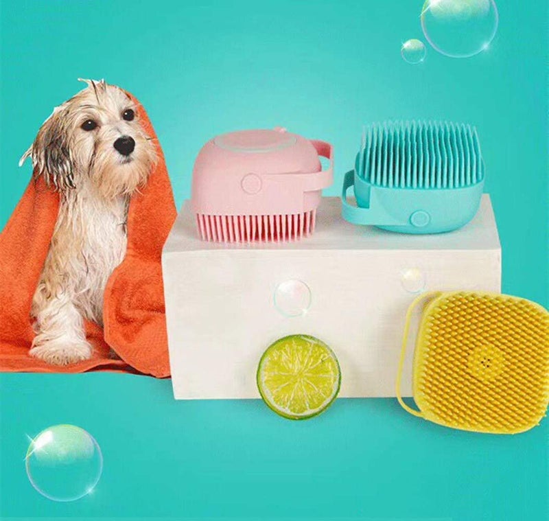 Brillar Dog Bath Brush with Shampoo Container Pet Scrubber Soft Rubber Silicone Massage Brushes Comb Bathing Tool (Pack of 2) - Image 2