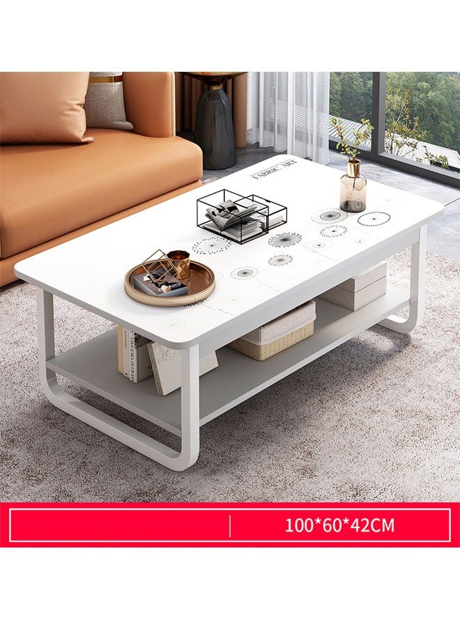 keke White Marble finish Top 2 Tier Modern Living Room Home Sofa Table 100 Cm - Image 2