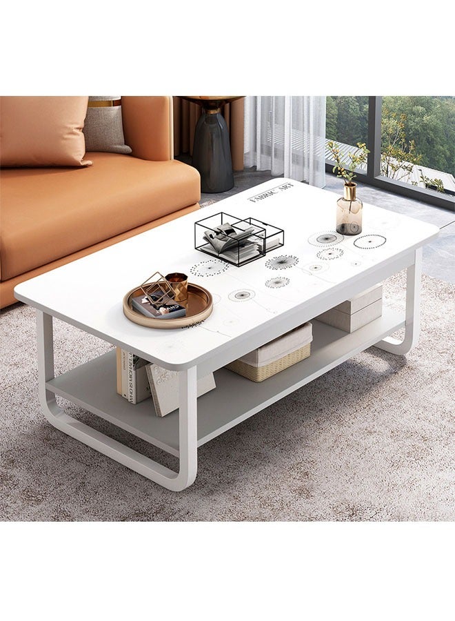 keke White Marble finish Top 2 Tier Modern Living Room Home Sofa Table 100 Cm - Image 1