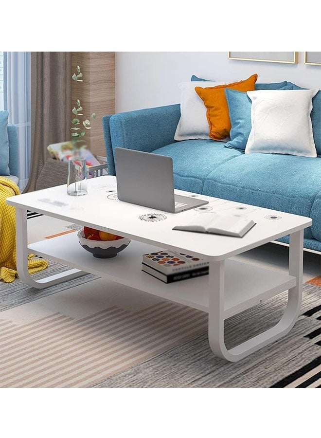 keke White Marble finish Top 2 Tier Modern Living Room Home Sofa Table 100 Cm - Image 5