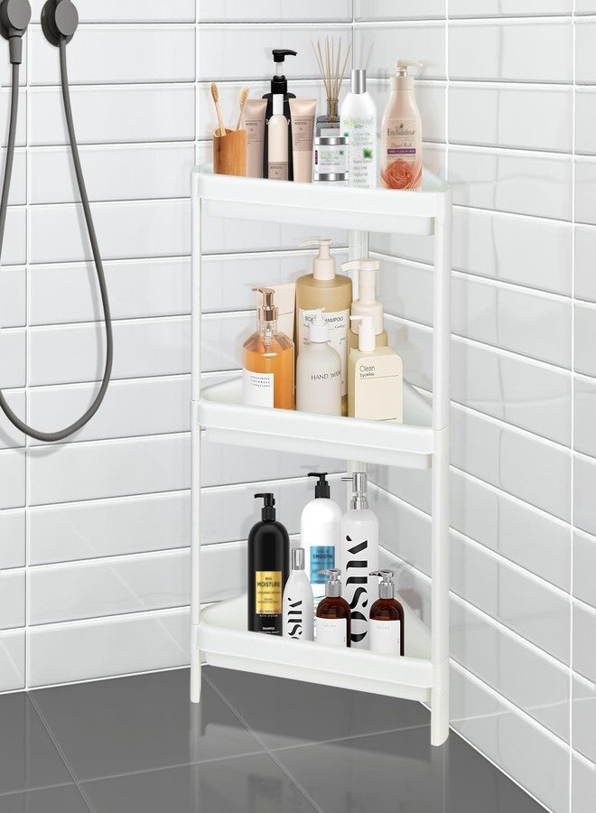 DecorRack 3 Tier Shower Caddy Organizer Corner Shelf, Plastic Shower Rack Stands for Inside Bathroom, Bathtub, White - Image 1