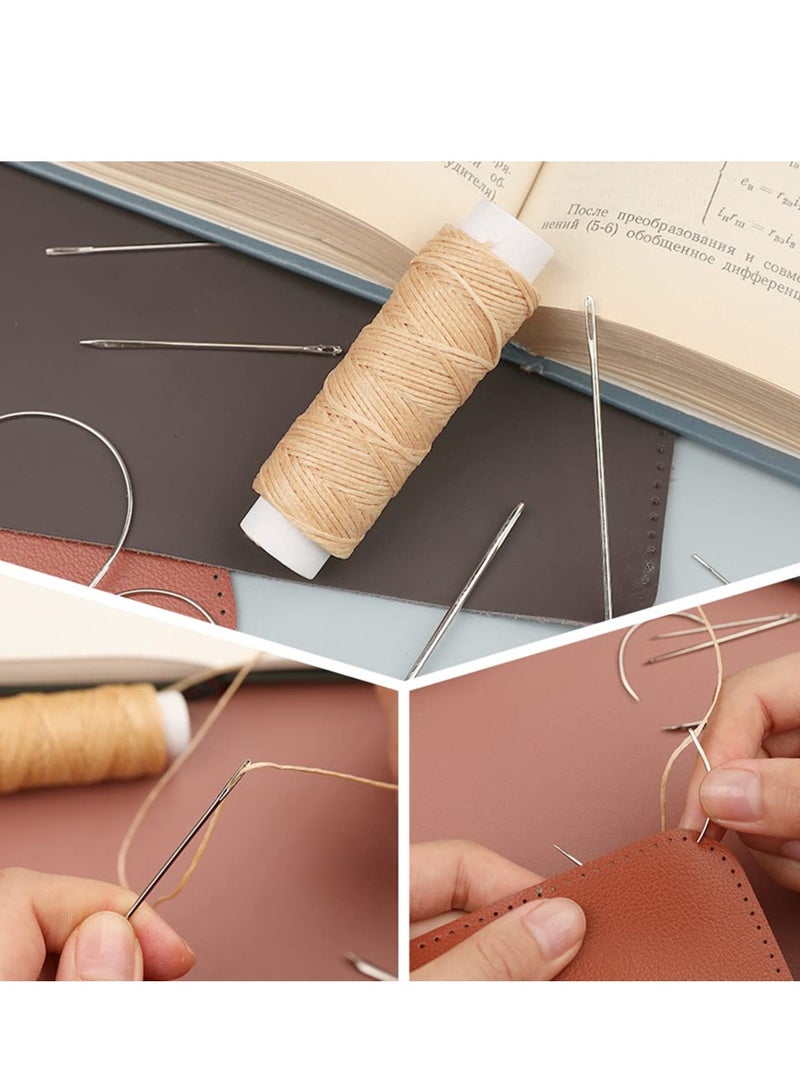 Cobest 32 Yards Waxed Thread with 7 pcs Leather Hand Sewing Needles, 150D Flat Sewing Waxed Thread and Leather Repair Needles for Home Upholstery Carpet Leather Sewing Waxed Thread Cord Leather Craft DIY - Image 4