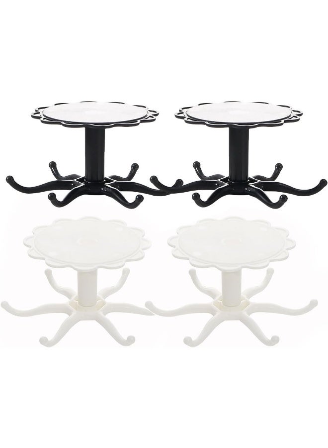 ECVV 4 Pieces 360° Rotating Utensil Holder Hook, Multi-purpose Wall Mounted Hole Free Hanger, Self-Adhesive Under Cabinet Scarf Tie Hanger, Kitchen Tools Rack, Six Hooks In One (Black & White) - Image 1