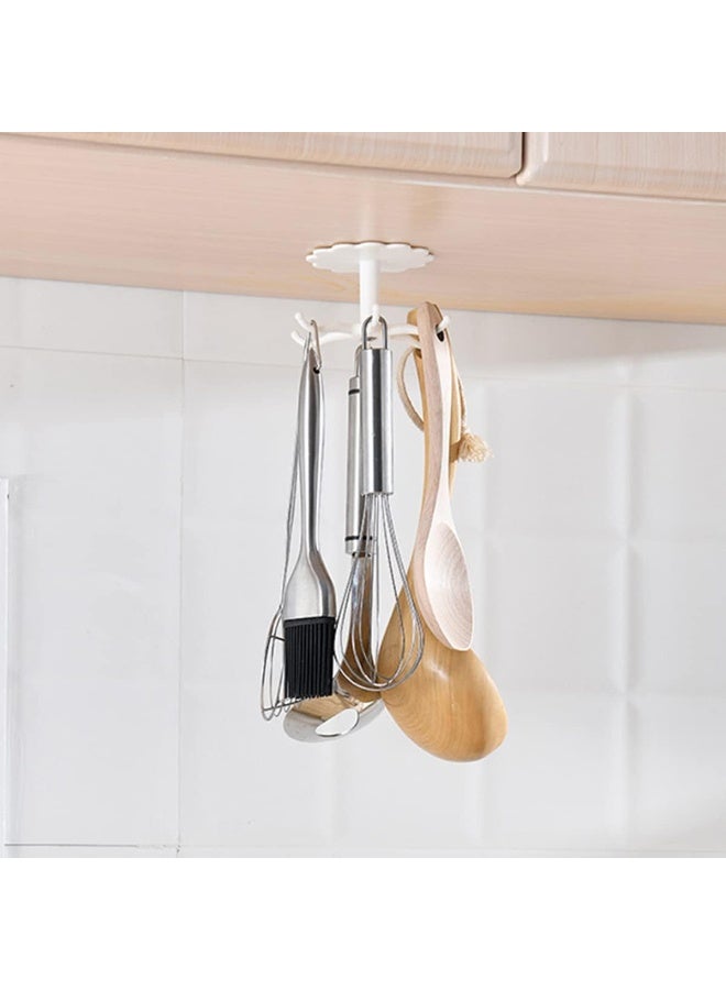 ECVV 4 Pieces 360° Rotating Utensil Holder Hook, Multi-purpose Wall Mounted Hole Free Hanger, Self-Adhesive Under Cabinet Scarf Tie Hanger, Kitchen Tools Rack, Six Hooks In One (Black & White) - Image 2