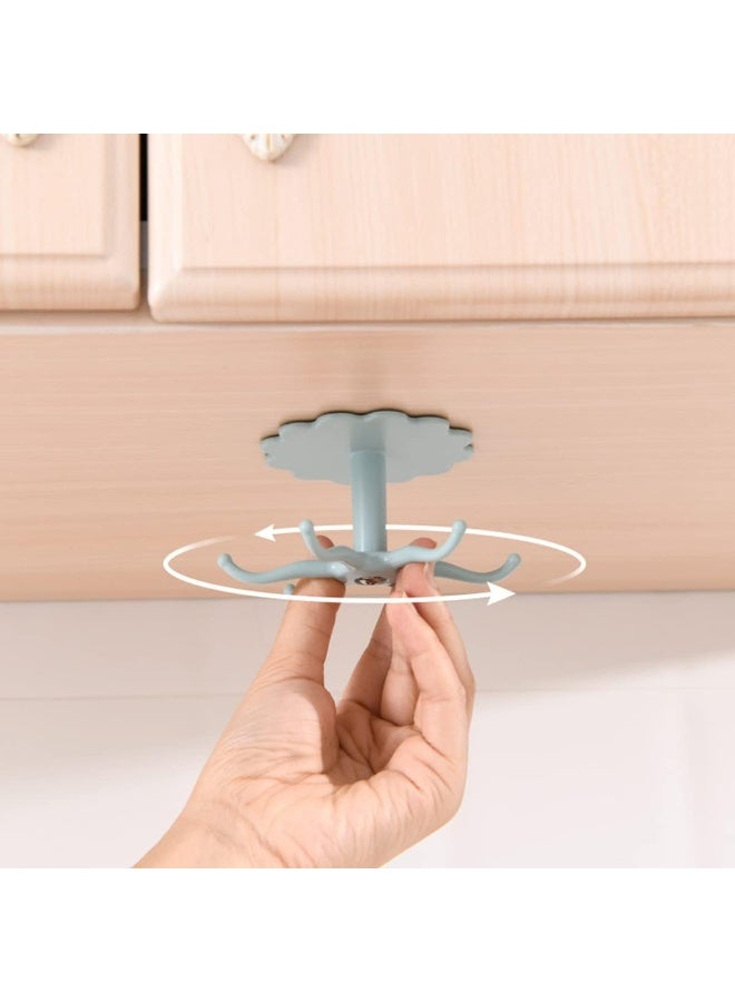 ECVV 4 Pieces 360° Rotating Utensil Holder Hook, Multi-purpose Wall Mounted Hole Free Hanger, Self-Adhesive Under Cabinet Scarf Tie Hanger, Kitchen Tools Rack, Six Hooks In One (Black & White) - Image 5