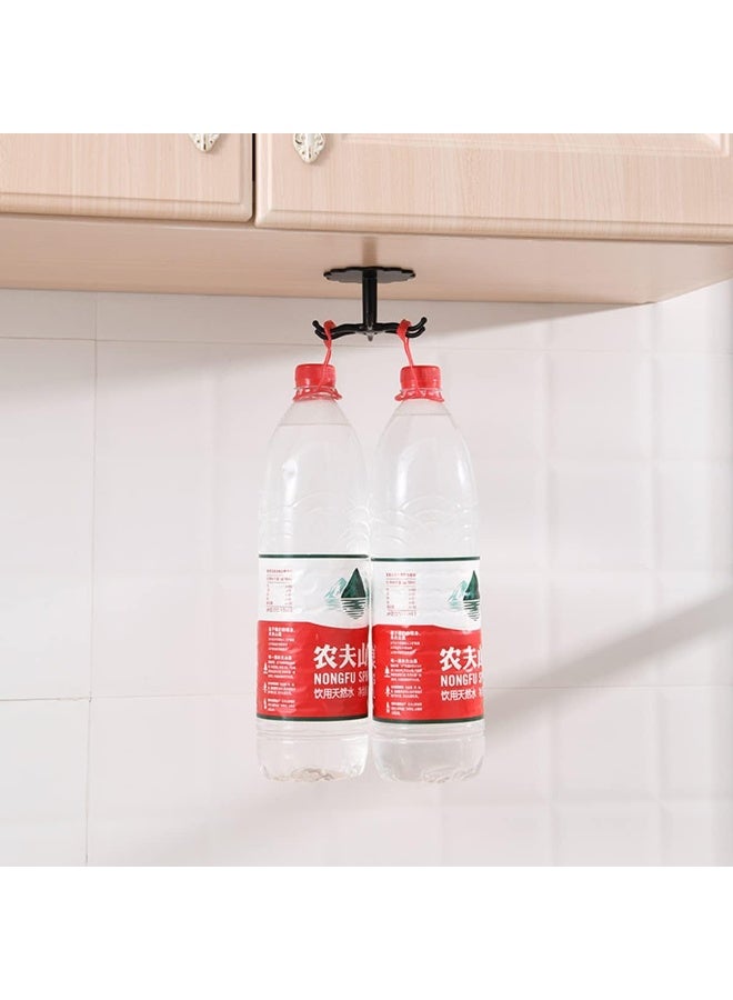 ECVV 4 Pieces 360° Rotating Utensil Holder Hook, Multi-purpose Wall Mounted Hole Free Hanger, Self-Adhesive Under Cabinet Scarf Tie Hanger, Kitchen Tools Rack, Six Hooks In One (Black & White) - Image 3