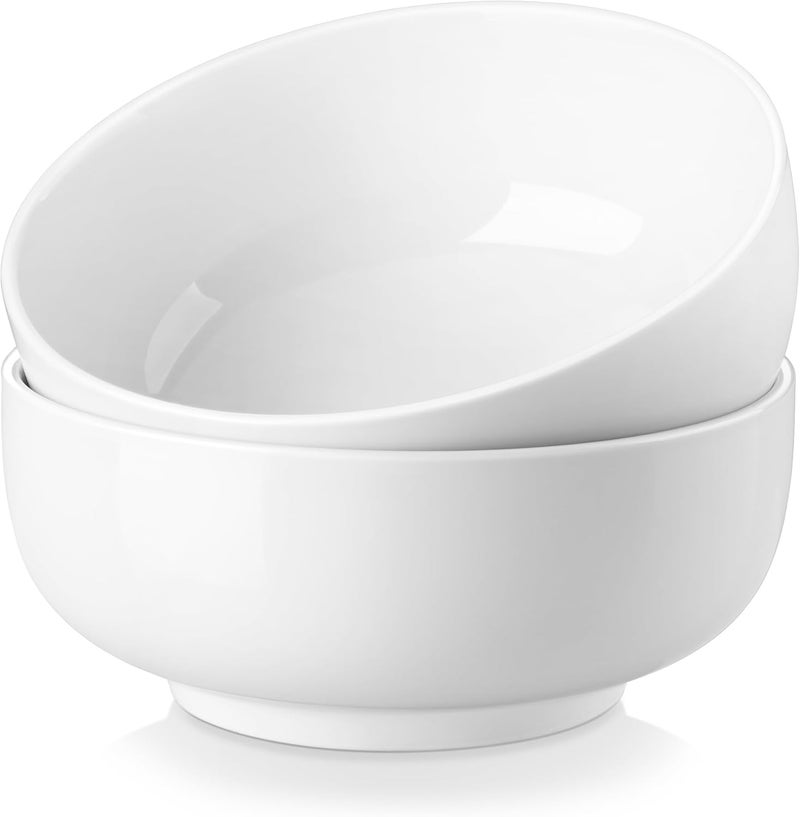 MALACASA Salad Bowls Set 44 OZ 7 Large Soup Bowls Cereal Bowl for Kitchen White Ceramic Bowls Set of 2 Dishwasher  Microwave SafeSeries REGULAR - Image 1