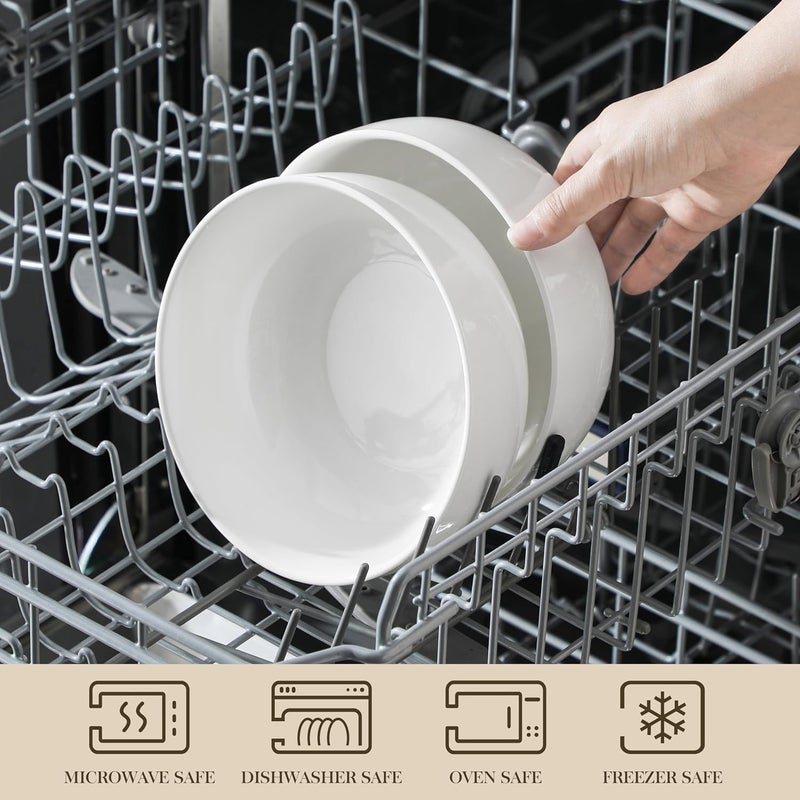MALACASA Salad Bowls Set 44 OZ 7 Large Soup Bowls Cereal Bowl for Kitchen White Ceramic Bowls Set of 2 Dishwasher  Microwave SafeSeries REGULAR - Image 4