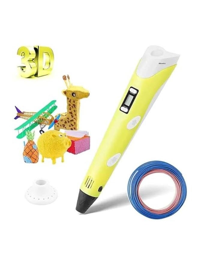 Executive LLC 3D Printing Pen With Adjustable Speed And Temperature For Kids Use For Creativity and 3D Design (USB Plug) Yellow  - Image 1
