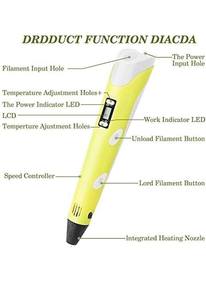 Executive LLC - 3D Printing Pen With Adjustable Speed And Temperature For Kids Use For Creativity and 3D Design (USB Plug) Yellow - Image 1