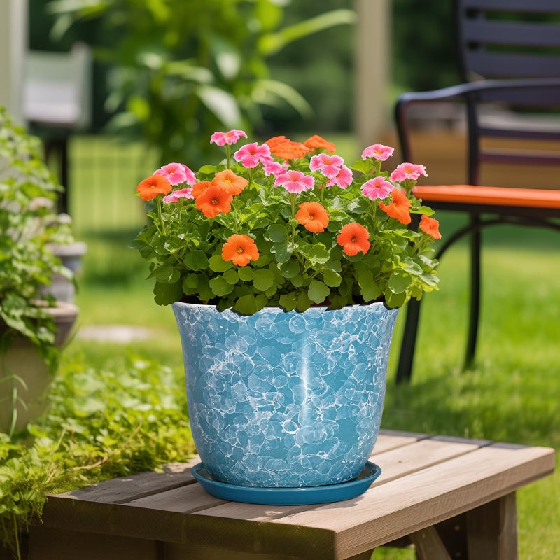 SUNPOTFOR 12 Inch Pots for Plants - Ceramic Planter with Drainage Hole and Saucer, Round Large Plant Pot for Indoor Outdoor, Modern Decorative Planters, Home Apartment Decor, House Warming Gift, Blue - Image 4