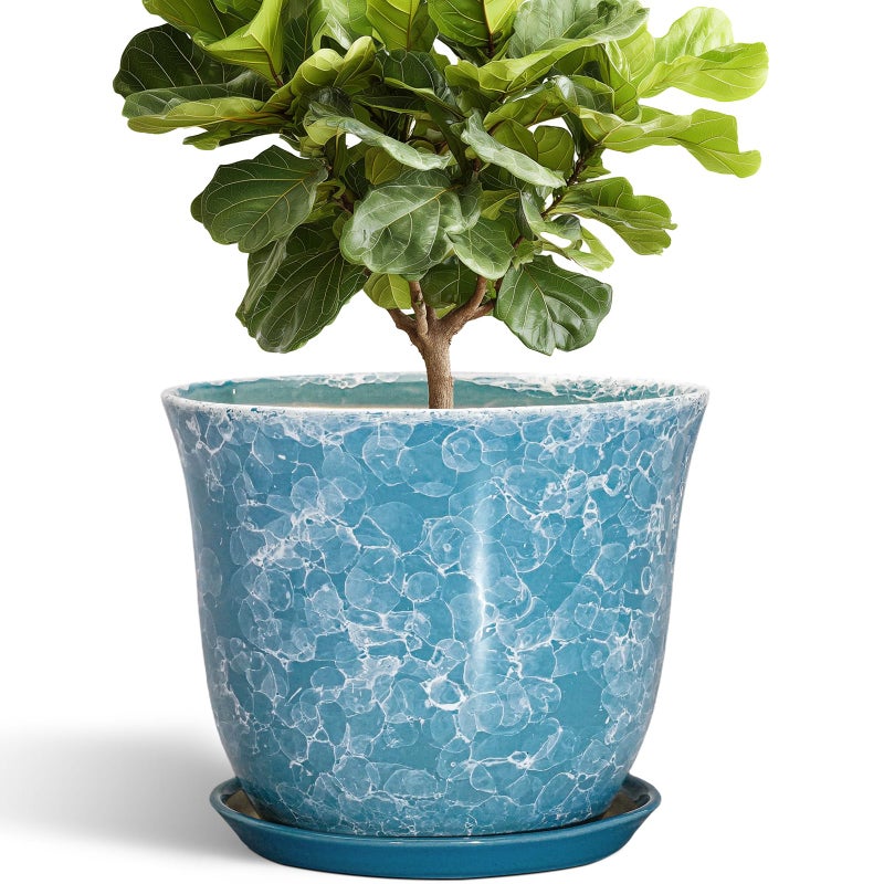 SUNPOTFOR 12 Inch Pots for Plants - Ceramic Planter with Drainage Hole and Saucer, Round Large Plant Pot for Indoor Outdoor, Modern Decorative Planters, Home Apartment Decor, House Warming Gift, Blue - Image 1