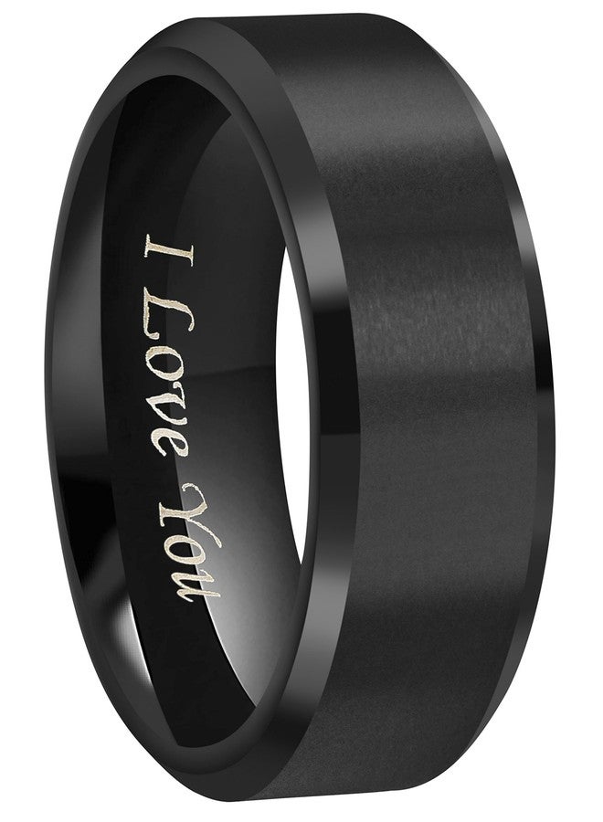 CROWNAL 4mm 6mm 8mm Black Titanium Wedding Couple Bands Rings Men Women Matte Finish Beveled Edges Engraved I Love You Comfort Fit Size 4 to 16 (8mm,8) - Image 2