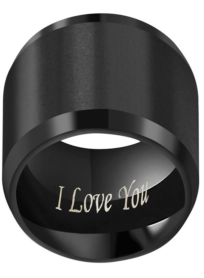 CROWNAL 4mm 6mm 8mm Black Titanium Wedding Couple Bands Rings Men Women Matte Finish Beveled Edges Engraved I Love You Comfort Fit Size 4 to 16 (8mm,8) - Image 3
