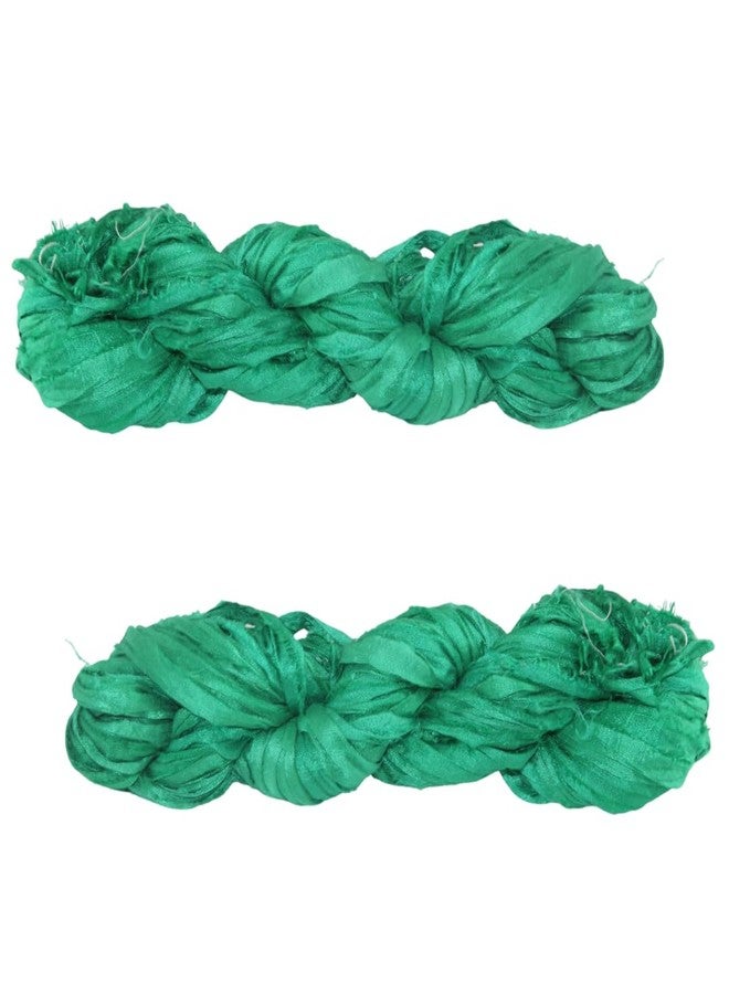 KnitSilk Brand - Super Bulky Recycled Sari Silk Ribbon Yarn in Baby Green Color | 50 GMS - 30 Yards | Duppioni Silk Ribbon | Ribbon for Crafts, Rug Making, Jewelry Making (Pack of 1) (Pack of 1) - Image 1