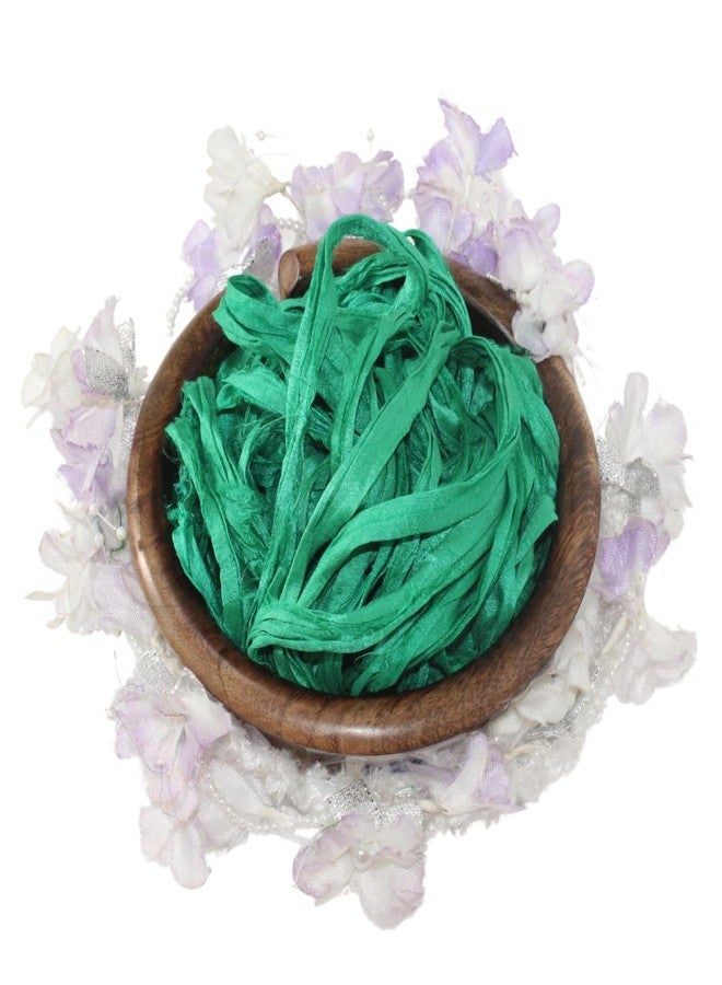 KnitSilk Brand - Super Bulky Recycled Sari Silk Ribbon Yarn in Baby Green Color | 50 GMS - 30 Yards | Duppioni Silk Ribbon | Ribbon for Crafts, Rug Making, Jewelry Making (Pack of 1) (Pack of 1) - Image 3